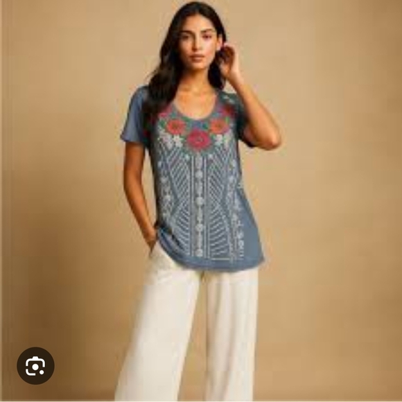 Johnny Was Tops - 💐 Johnny Was Inticate Floral Short Sleeve Top Tunic Sz.XS